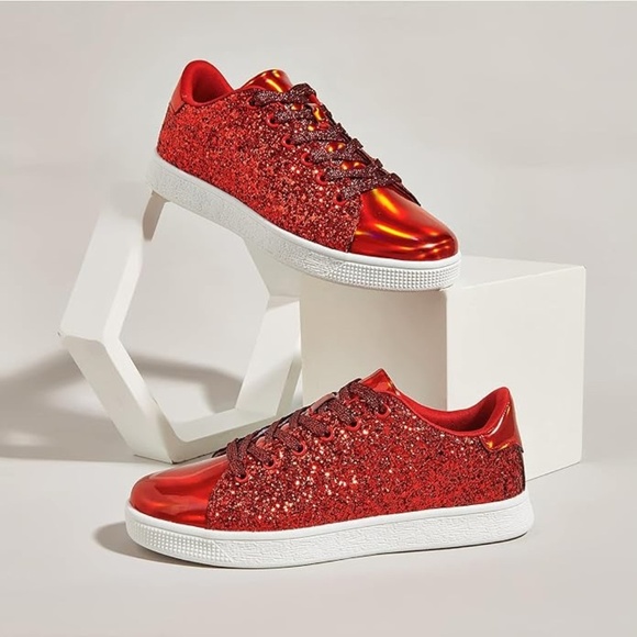 Glitter Shoes Sparkly Bling Shiny Bedazzled Lace up Fashion Sneakers for Women - Picture 3 of 6